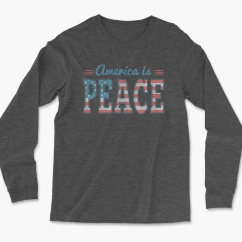 Men's heather dark gray America is Peace long sleeve usa t-shirt