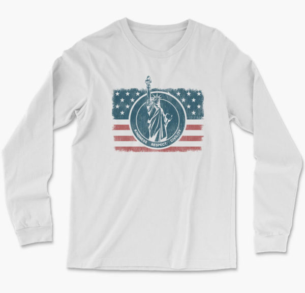 Men's white Lady Liberty long sleeve patriotic usa t-shirt