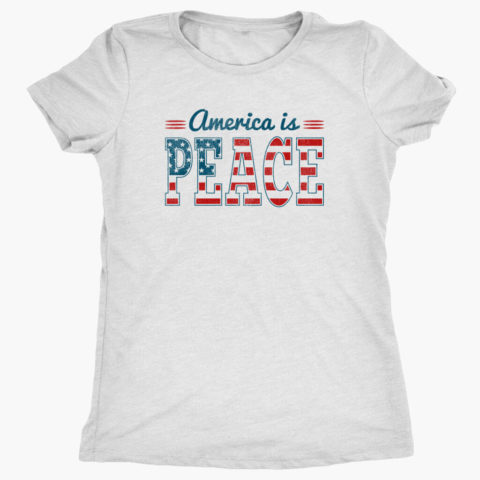 women's heather white America is peace patriotic usa t-shirt