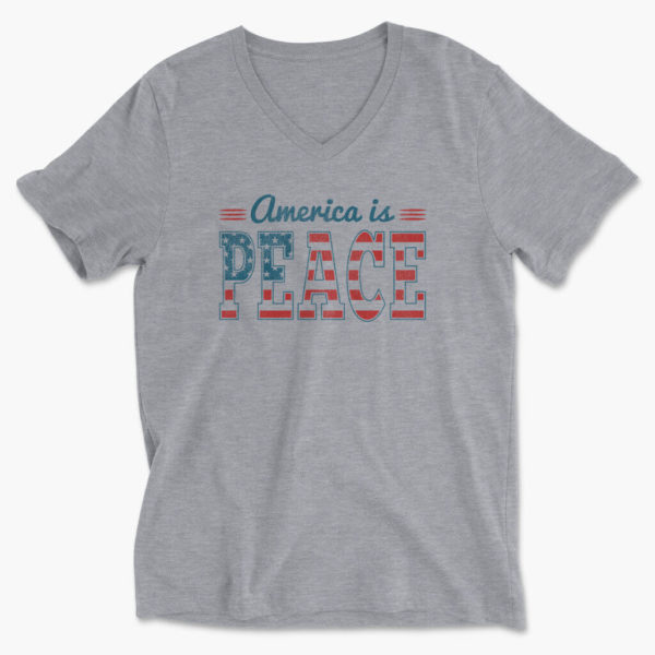 Men's heather gray America is Peace v-neck t-shirt
