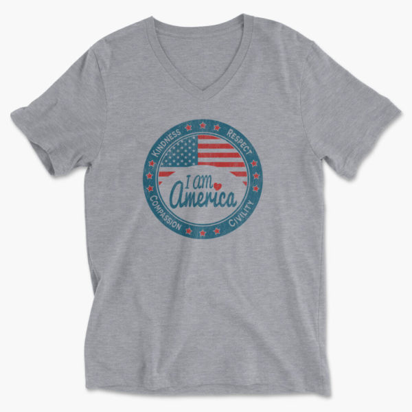Men's heather gray I Am America v-neck patriotic t-shirt