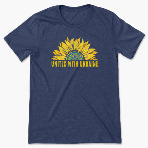 Ukraine Sunflower T-Shirt - United With Ukraine heather navy tee