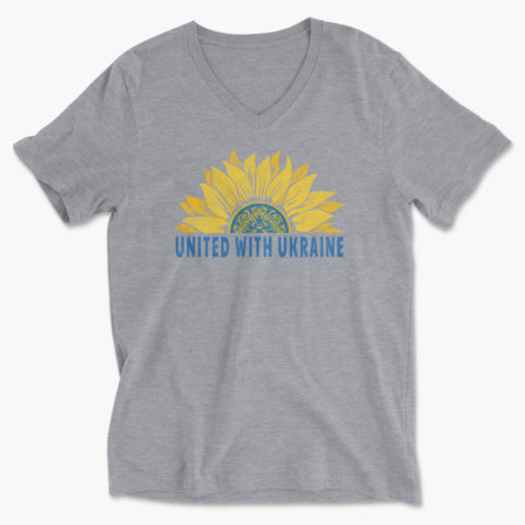 Ukraine Sunflower V-Neck T-Shirt - United With Ukraine heather gray tee